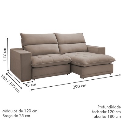 Sofá 4 Lugares Martinho Retrátil 20585 Veludo Bege Escuro - Celflex