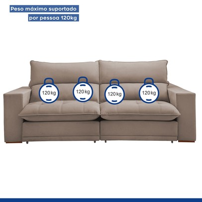 Sofá 4 Lugares Martinho Retrátil 20585 Veludo Bege Escuro - Celflex