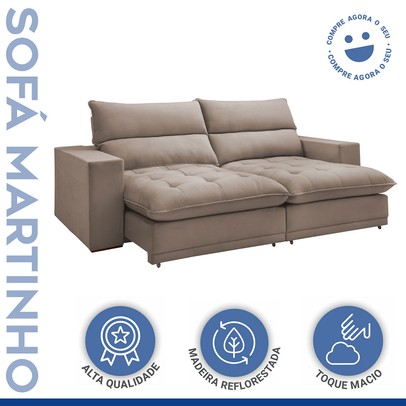 Sofá 4 Lugares Martinho Retrátil 20585 Veludo Bege Escuro - Celflex