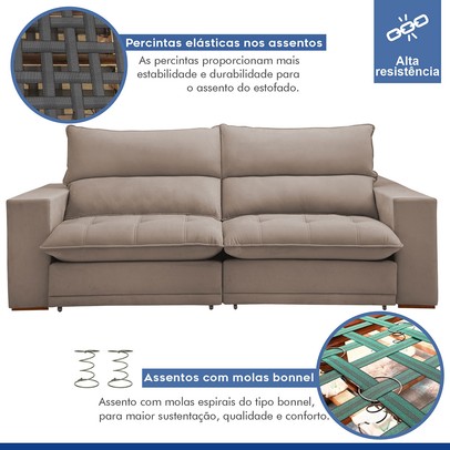 Sofá 4 Lugares Martinho Retrátil 20585 Veludo Bege Escuro - Celflex