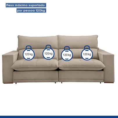 Sofá 4 Lugares Martinho Retrátil 20585 Veludo Bege Claro - Celflex