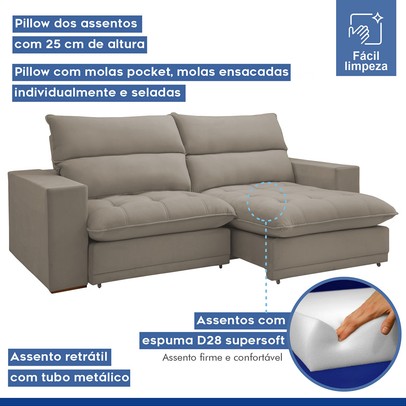 Sofá 4 Lugares Martinho Retrátil 20585 Veludo Bege Claro - Celflex