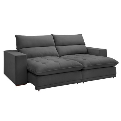 Sofá 4 Lugares Martinho Retrátil 20585 Veludo Cinza - Celflex