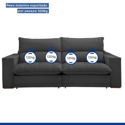 Sofá 4 Lugares Martinho Retrátil 20585 Veludo Cinza - Celflex