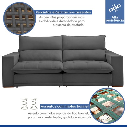 Sofá 4 Lugares Martinho Retrátil 20585 Veludo Cinza - Celflex