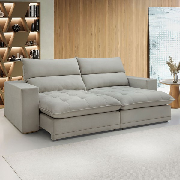 Sofá 4 Lugares Martinho Retrátil 20585 Boucle Gelo - Celflex