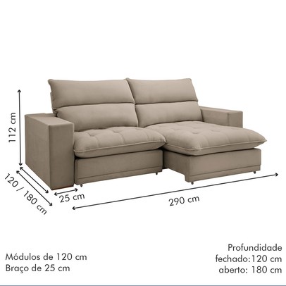 Sofá 4 Lugares Martinho Retrátil 20585 Boucle Bege - Celflex