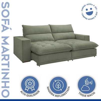 Sofá 4 Lugares Martinho Retrátil 20585 Boucle Verde - Celflex