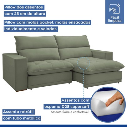 Sofá 4 Lugares Martinho Retrátil 20585 Boucle Verde - Celflex