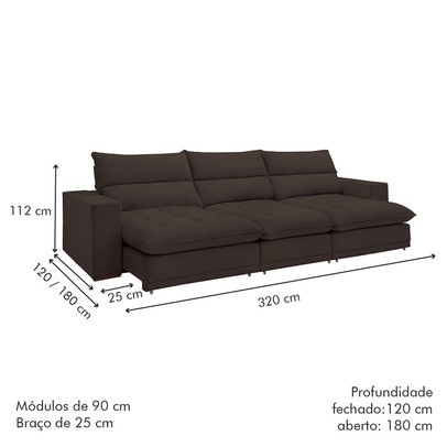 Sofá 4 Lugares Martinho Retrátil 20586 Veludo Marrom  - Celflex