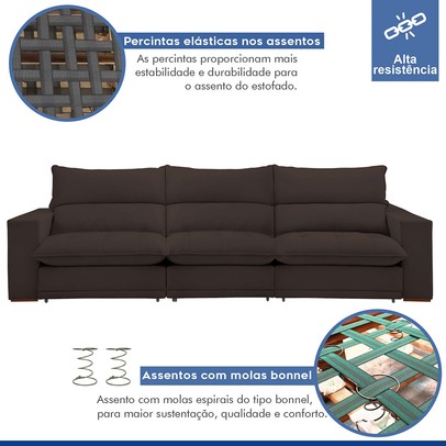 Sofá 4 Lugares Martinho Retrátil 20586 Veludo Marrom  - Celflex