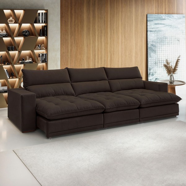 Sofá 4 Lugares Martinho Retrátil 20586 Veludo Marrom  - Celflex