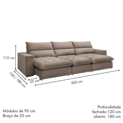 Sofá 4 Lugares Martinho Retrátil Veludo Bege Escuro - Celflex