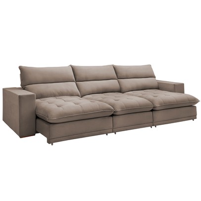 Sofá 4 Lugares Martinho Retrátil Veludo Bege Escuro - Celflex