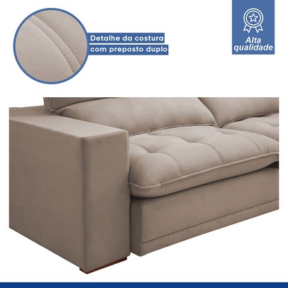 Sofá 4 Lugares Martinho Retrátil Veludo Bege Escuro - Celflex