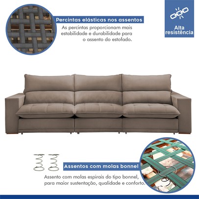 Sofá 4 Lugares Martinho Retrátil Veludo Bege Escuro - Celflex