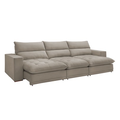 Sofá 4 Lugares Martinho Retrátil Veludo Bege Claro  - Celflex