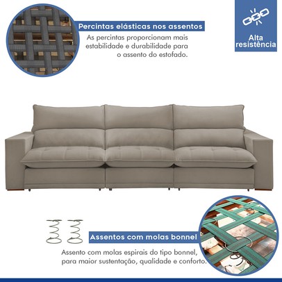 Sofá 4 Lugares Martinho Retrátil Veludo Bege Claro  - Celflex