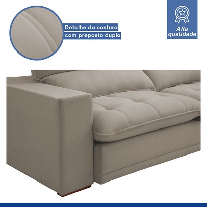 Sofá 4 Lugares Martinho Retrátil Veludo Bege Claro  - Celflex