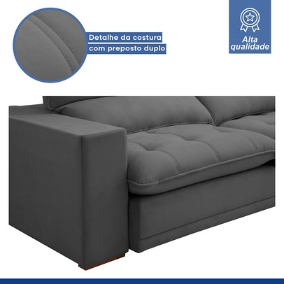 Sofá 4 Lugares Martinho Retrátil Veludo Cinza  - Celflex