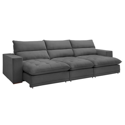 Sofá 4 Lugares Martinho Retrátil Veludo Cinza  - Celflex