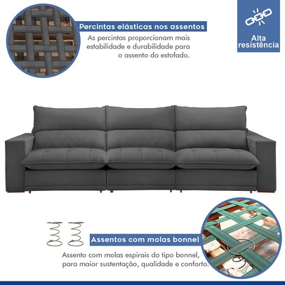 Sofá 4 Lugares Martinho Retrátil Veludo Cinza  - Celflex