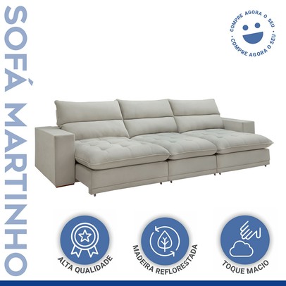 Sofá 4 Lugares Martinho Retrátil Boucle Gelo - Celflex