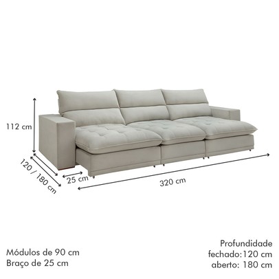 Sofá 4 Lugares Martinho Retrátil Boucle Gelo - Celflex