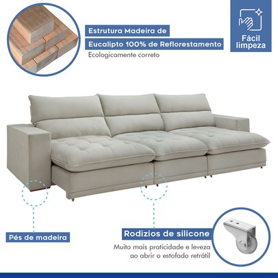 Sofá 4 Lugares Martinho Retrátil Boucle Gelo - Celflex