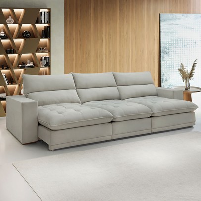 Sofá 4 Lugares Martinho Retrátil Boucle Gelo - Celflex
