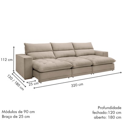 Sofá 4 Lugares Martinho Retrátil Boucle Bege  - Celflex