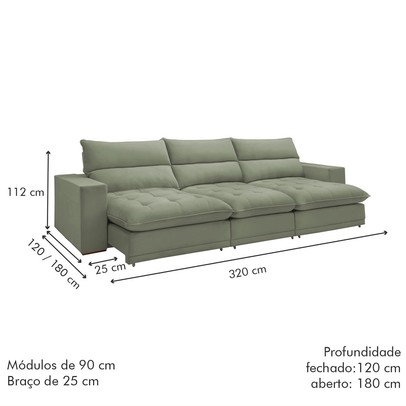 Sofá 4 Lugares Martinho Retrátil Boucle Verde - Celflex