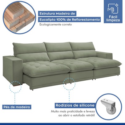 Sofá 4 Lugares Martinho Retrátil Boucle Verde - Celflex