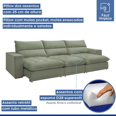 Sofá 4 Lugares Martinho Retrátil Boucle Verde - Celflex