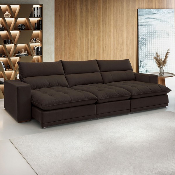 Sofá 5 Lugares Martinho Retrátil 20587 Veludo Marrom  - Celflex