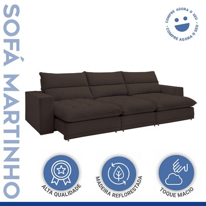 Sofá 5 Lugares Martinho Retrátil 20587 Veludo Marrom  - Celflex