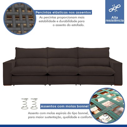 Sofá 5 Lugares Martinho Retrátil 20587 Veludo Marrom  - Celflex