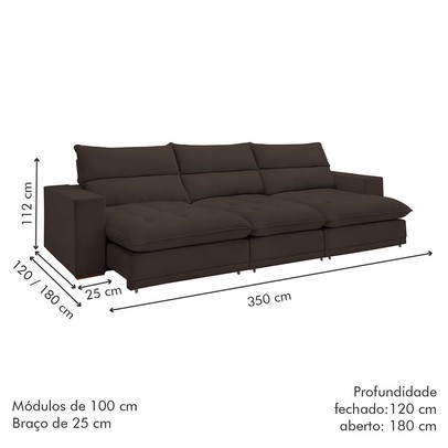 Sofá 5 Lugares Martinho Retrátil 20587 Veludo Marrom  - Celflex