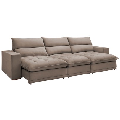 Sofá 5 Lugares Martinho Retrátil 20587 Veludo Bege Escuro - Celflex