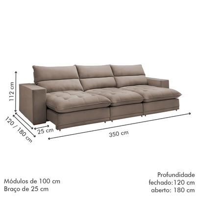 Sofá 5 Lugares Martinho Retrátil 20587 Veludo Bege Escuro - Celflex