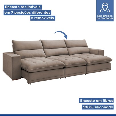 Sofá 5 Lugares Martinho Retrátil 20587 Veludo Bege Escuro - Celflex