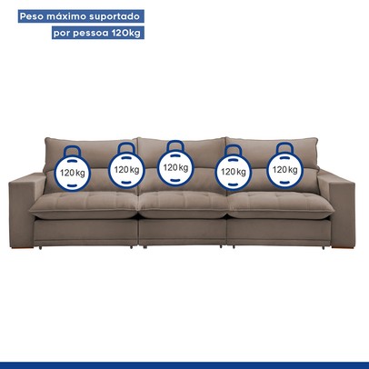 Sofá 5 Lugares Martinho Retrátil 20587 Veludo Bege Escuro - Celflex