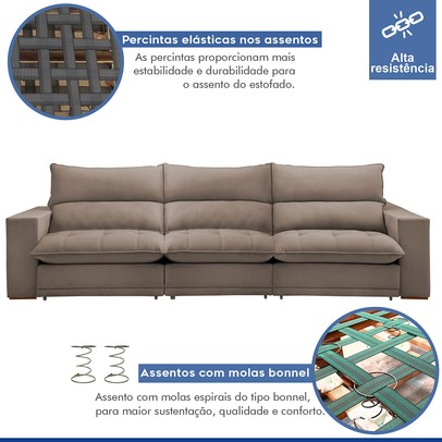 Sofá 5 Lugares Martinho Retrátil 20587 Veludo Bege Escuro - Celflex