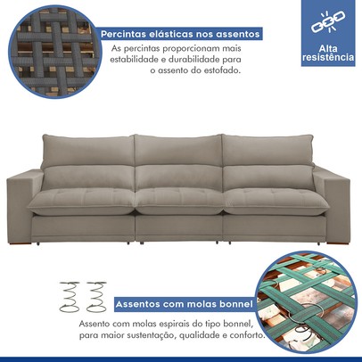 Sofá 5 Lugares Martinho Retrátil 20587 Veludo Bege Claro  - Celflex