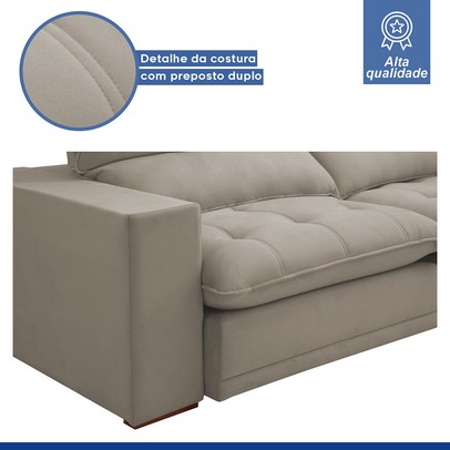 Sofá 5 Lugares Martinho Retrátil 20587 Veludo Bege Claro  - Celflex