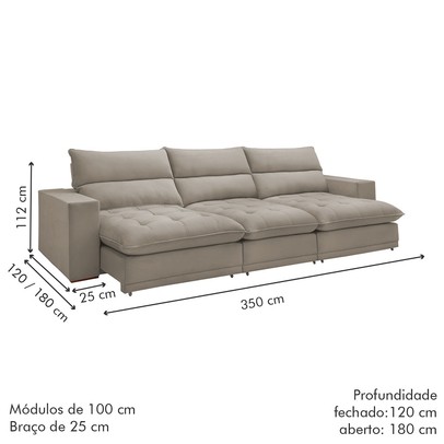 Sofá 5 Lugares Martinho Retrátil 20587 Veludo Bege Claro  - Celflex