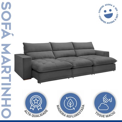 Sofá 5 Lugares Martinho Retrátil 20587 Veludo Cinza  - Celflex