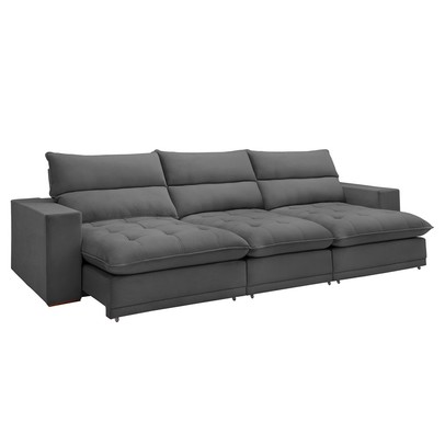Sofá 5 Lugares Martinho Retrátil 20587 Veludo Cinza  - Celflex