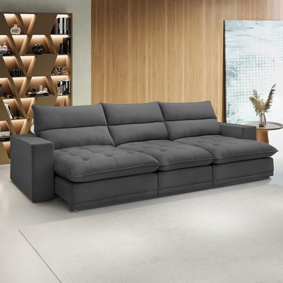 Sofá 5 Lugares Martinho Retrátil 20587 Veludo Cinza  - Celflex