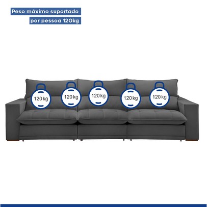 Sofá 5 Lugares Martinho Retrátil 20587 Veludo Cinza  - Celflex